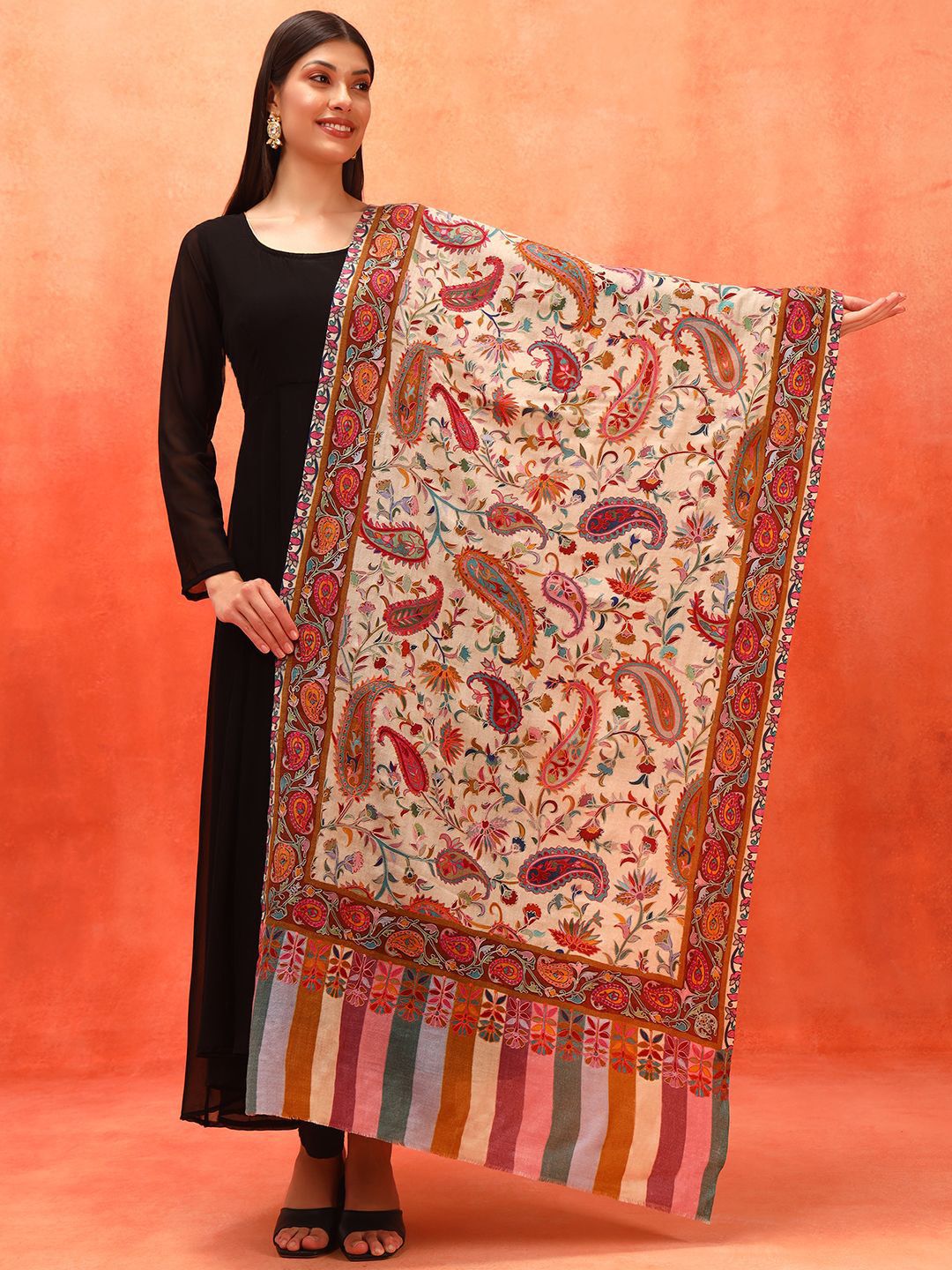 Dhiyona PA Paisley Embroidered Naqqashi Pure Wool Kalamkari Shawl