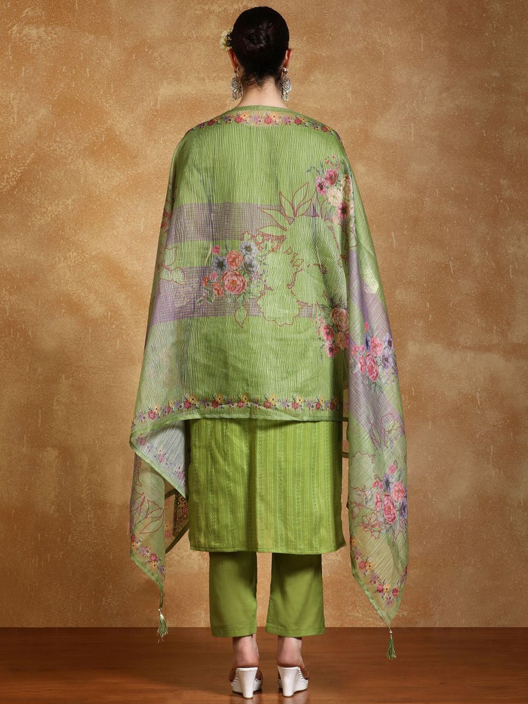 Dhiyona VA Women's Floral Embroidered Thread Work Pure Cotton Kurta with Trousers & Dupatta