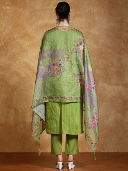Dhiyona VA Women's Floral Embroidered Thread Work Pure Cotton Kurta with Trousers & Dupatta
