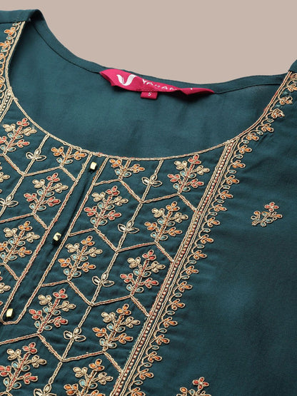 Dhiyona VA Women's Ethnic Motifs Embroidered Regular Thread Work Kurta with Trousers & With Dupatta