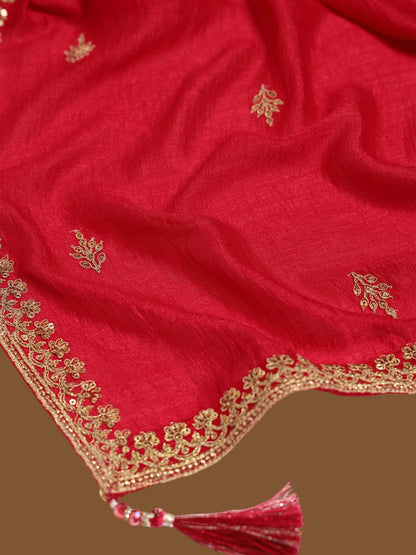 Dhiyona SO Women's Floral Embroidered V-Neck Zari Straight Kurta & Trousers With Dupatta