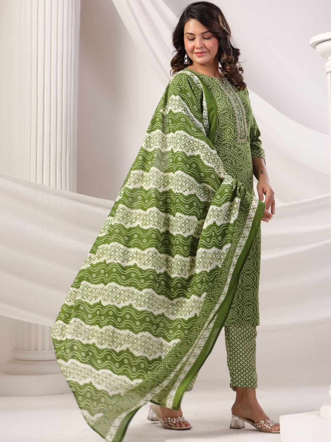 Women Ethnic Motifs Printed Regular Thread Work Pure Cotton Kurta with Trousers & With Dupatta