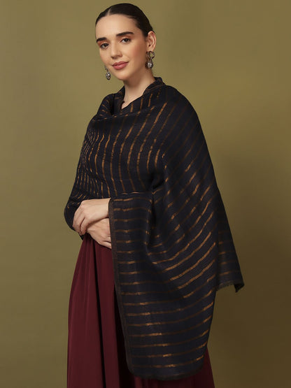 Dhiyona PA Striped Woven Design Reversible Sunehri Shawl