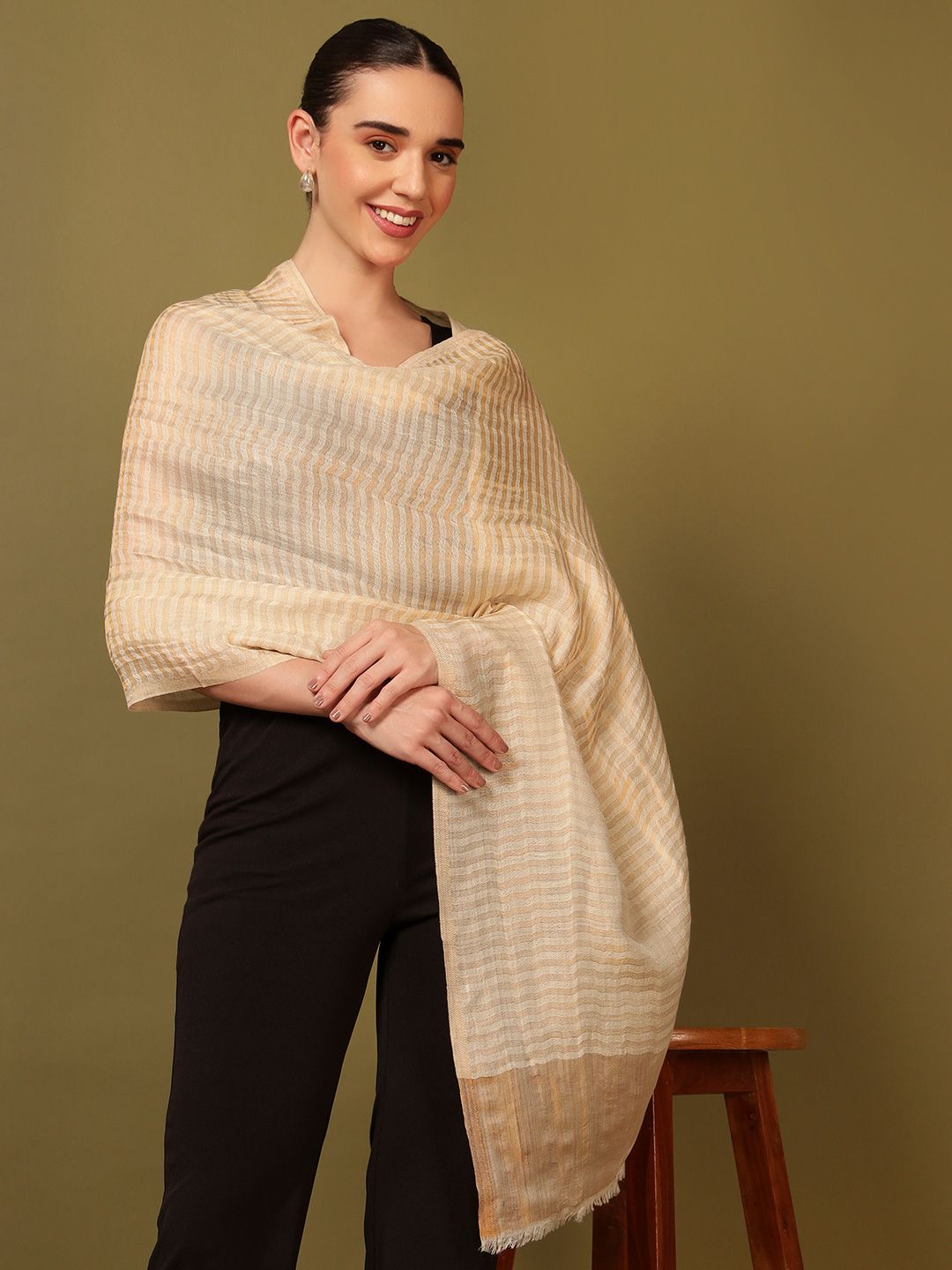 Dhiyona PA Striped Woven Design Woolen Reversible Shawl