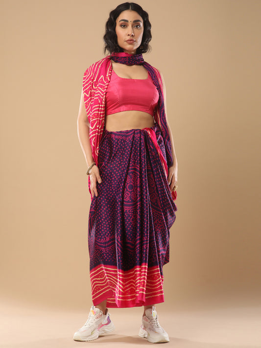 Women's Satin Silk Purple Printed Designer Saree With Blouse Piece
