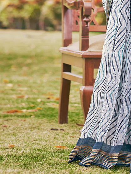 Women's Chiffon Grey Printed Designer Saree With Blouse Piece