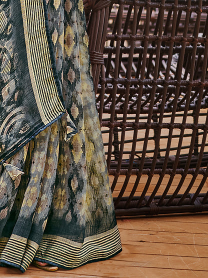 Women's Pure Chiffon Black Embellished Designer Saree With Blouse Piece