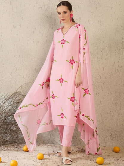 Women Floral Printed Regular Pure Cotton Kurta with Trousers & Dupatta