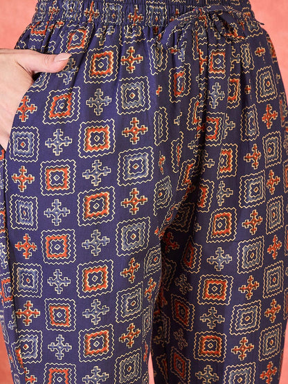 Dhiyona SN Women's Ethnic Motifs Printed Pure Cotton Straight Kurta With Trousers & Dupatta