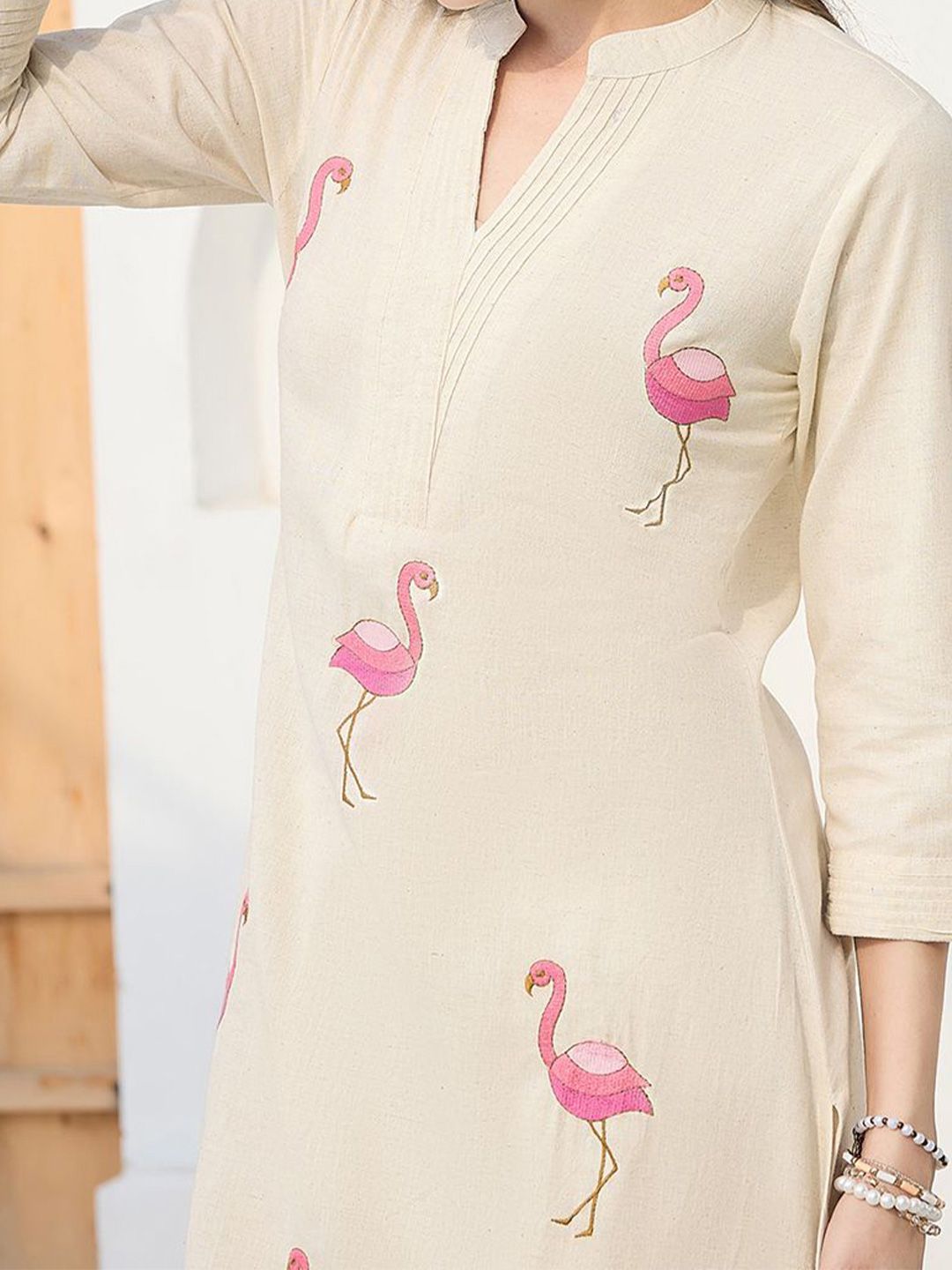 Dhiyona IE Floral Printed Pure Cotton Mandarin Collar Tunic With Trousers