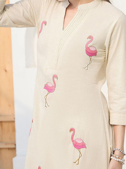 Dhiyona IE Floral Printed Pure Cotton Mandarin Collar Tunic With Trousers