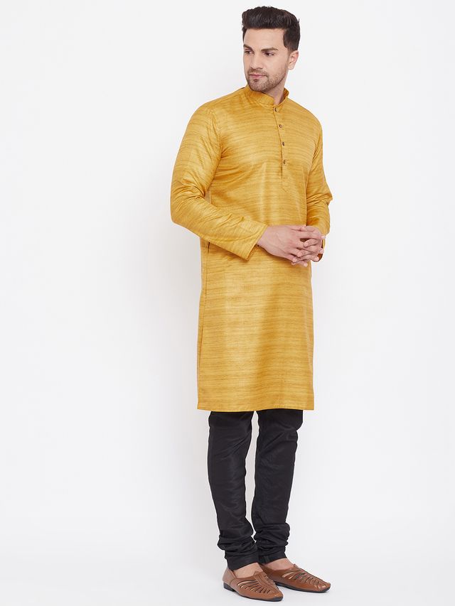 Men's Mustard Silk Blend Straight Kurta Pyjama Set