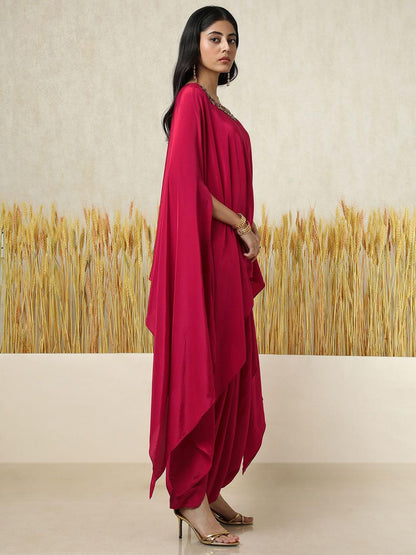 Dhiyona SO Women's Floral Yoke Design Layered Beads and Stones Top With Dhoti Pants & Inner