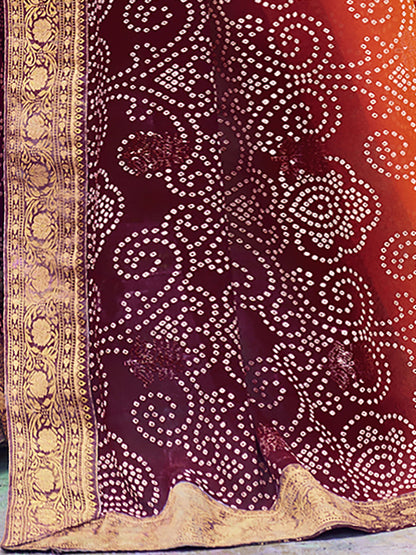 Women's Georgette Orange Embellished Designer Saree With Blouse Piece