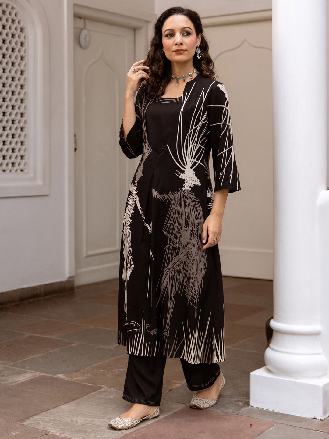 Abstract Printed Regular Straight Kurta with Palazzos