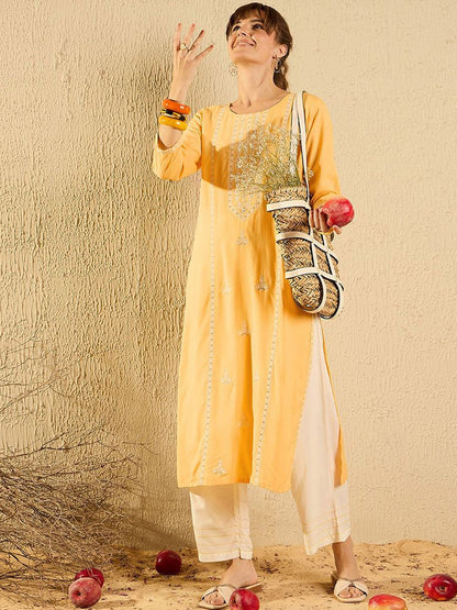 Dhiyona IE Women Floral Embroidered Cold-Shoulder Sleeves Anarkali Kurta