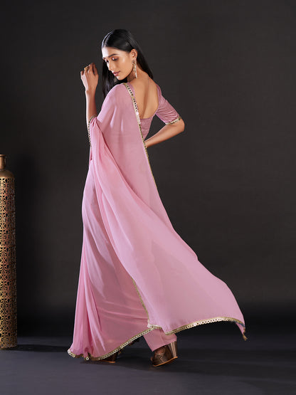 Women's Georgette Mauve Embellished Designer Saree With Blouse Piece