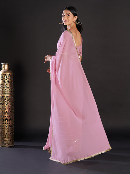 Women's Georgette Mauve Embellished Designer Saree With Blouse Piece