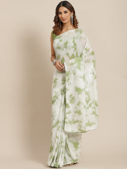 Women's Silk Blend Olive Embellished Celebrity Saree With Blouse Piece