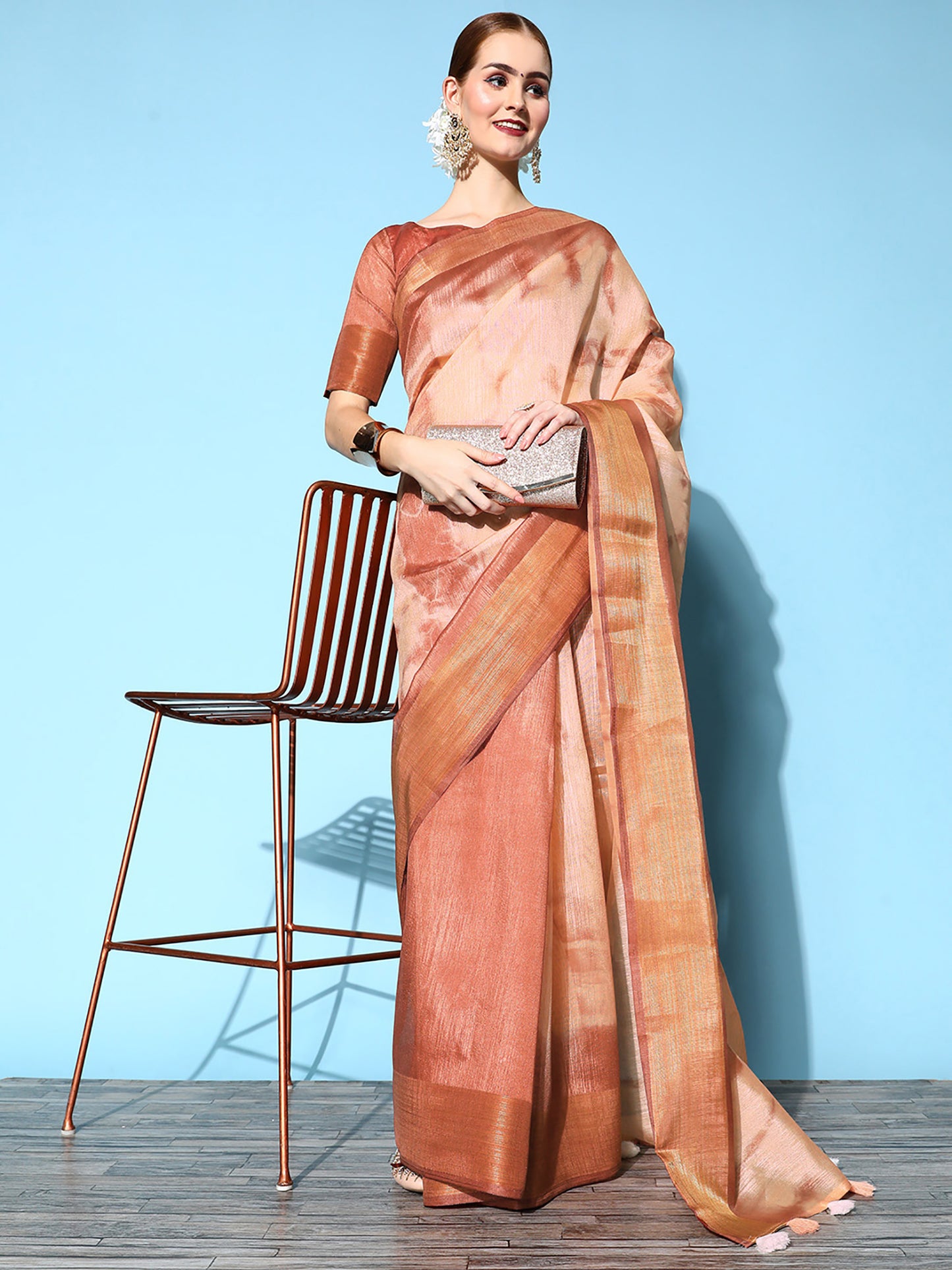 Women's Cotton Silk Brown Printed Celebrity Saree With Blouse Piece
