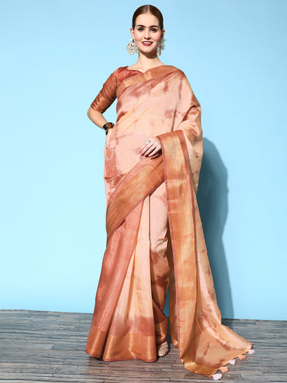 Women's Cotton Silk Brown Printed Celebrity Saree With Blouse Piece