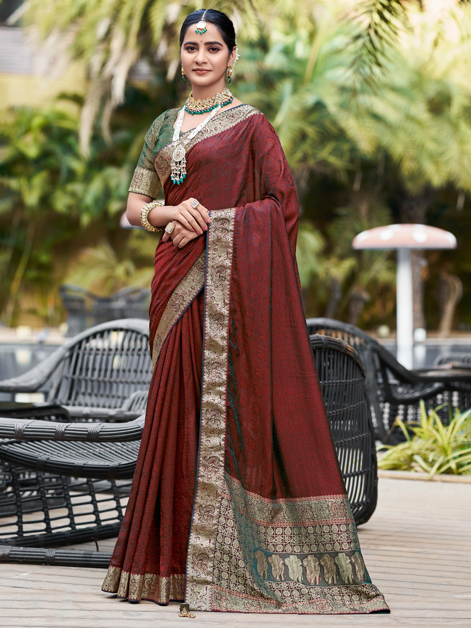 Women's Pure Silk Maroon Embellished Designer Saree With Blouse Piece