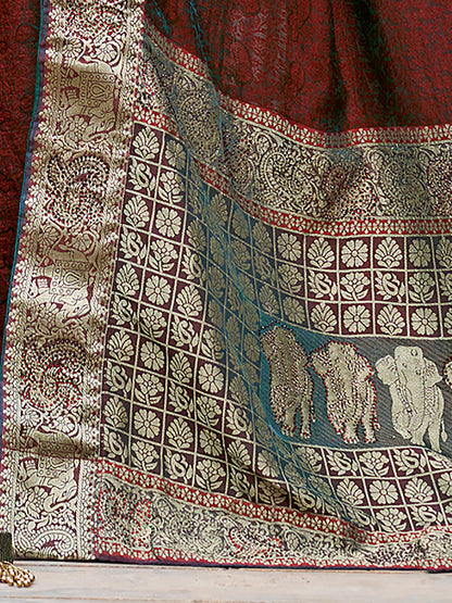 Women's Pure Silk Maroon Embellished Designer Saree With Blouse Piece