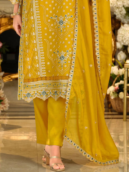 Adults-Women Woven Design Embroidered Kurta with Trousers & Dupatta