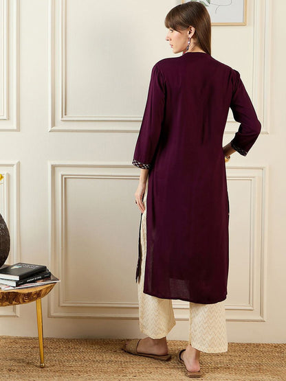Dhiyona IE Ethnic Motifs Printed Mandarin Collar Straight Kurta