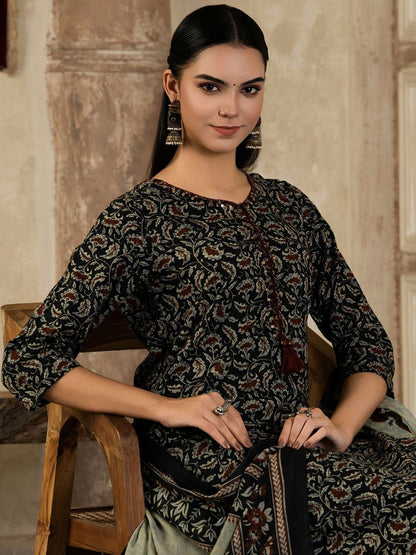 Dhiyona SN Women's Floral Printed Cotton Kurta with Trousers & Dupatta