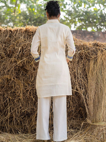 Women Floral Embroidered Regular Thread Work Pure Cotton Kurta with Trousers