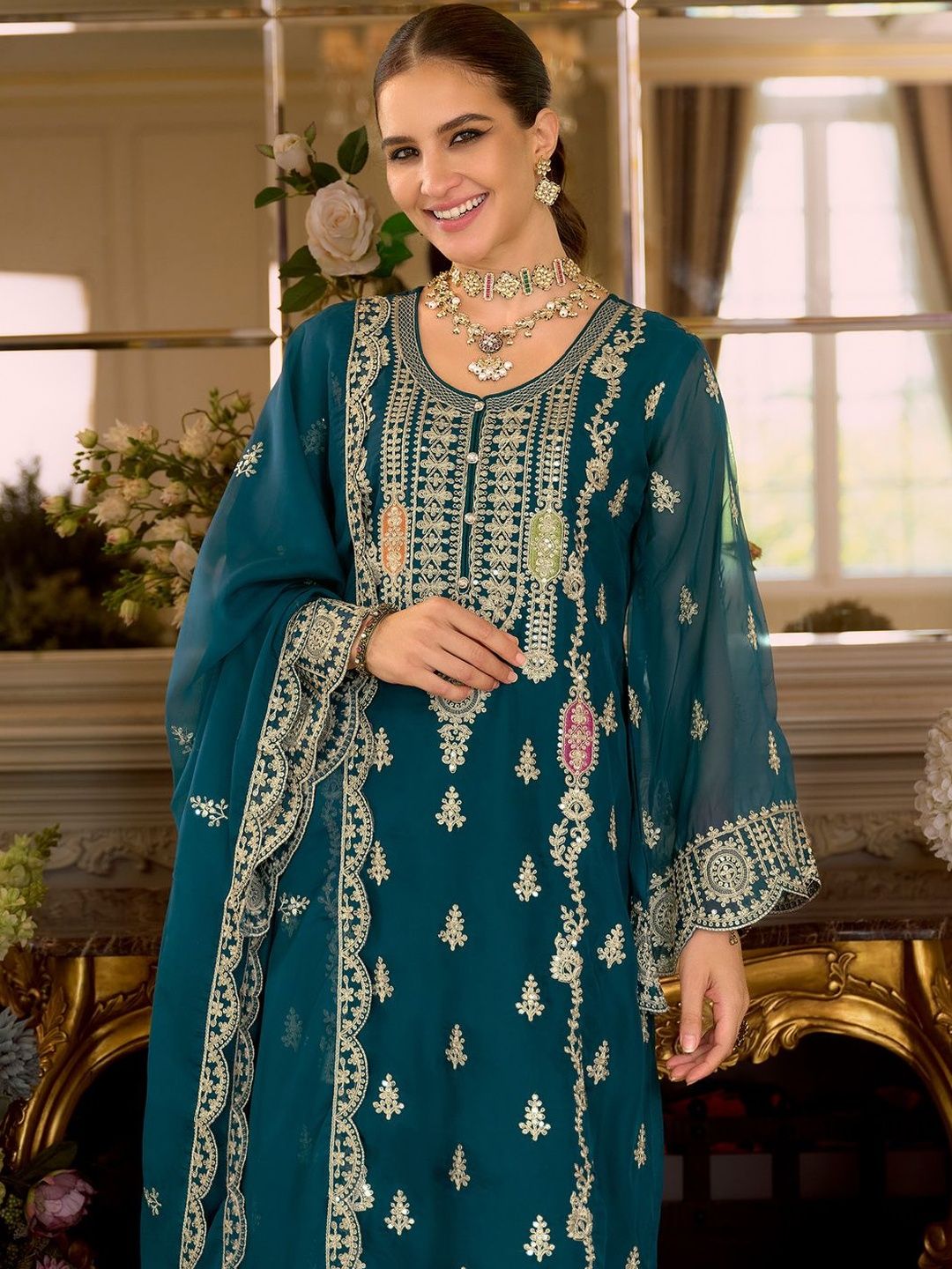 Women Ethnic Motifs Embroidered Kurta with Trousers & Dupatta