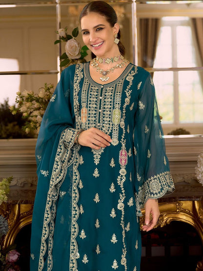 Women Ethnic Motifs Embroidered Kurta with Trousers & Dupatta