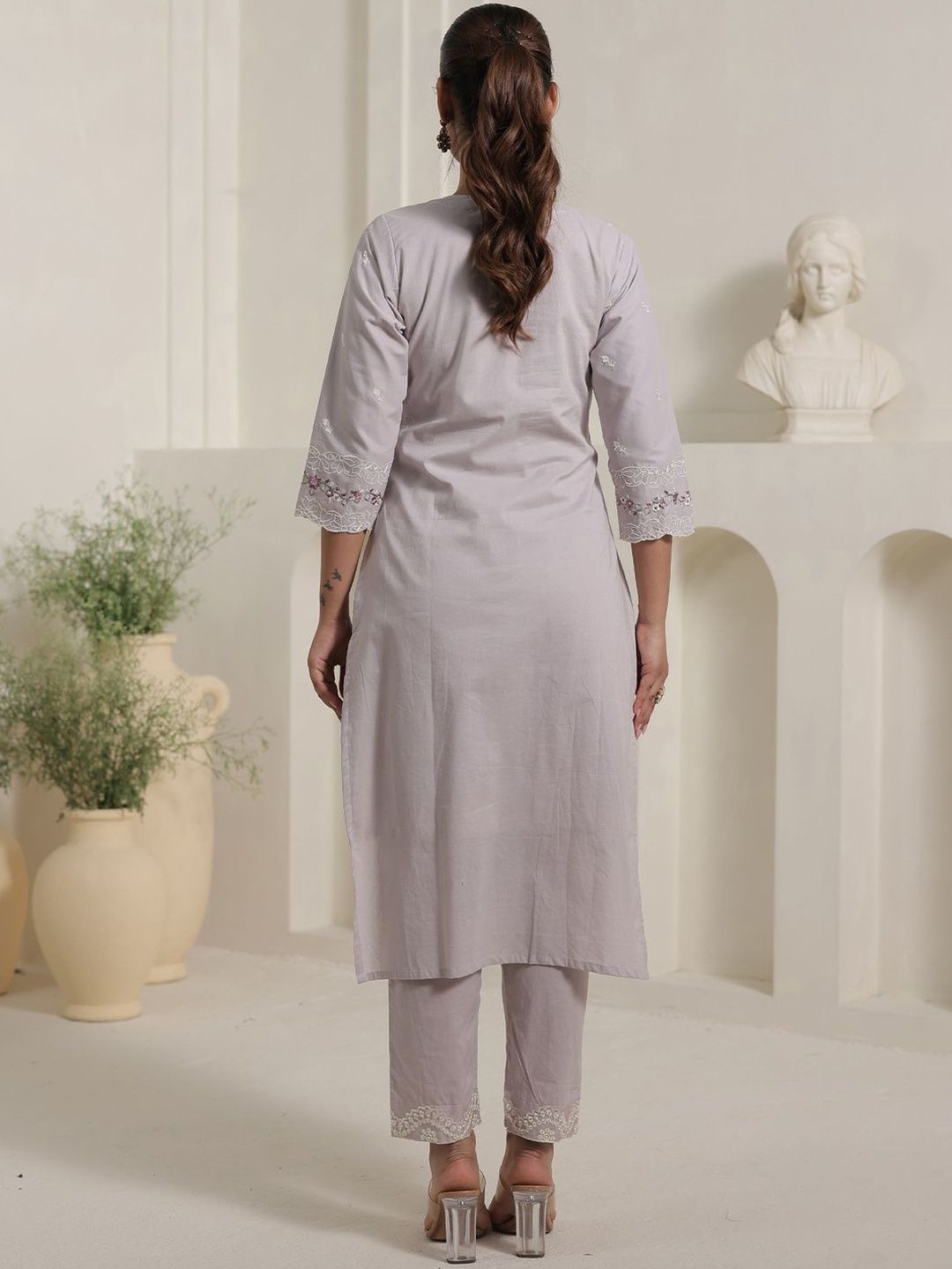 Women Floral Embroidered Cotton Kurta with Trousers & Dupatta