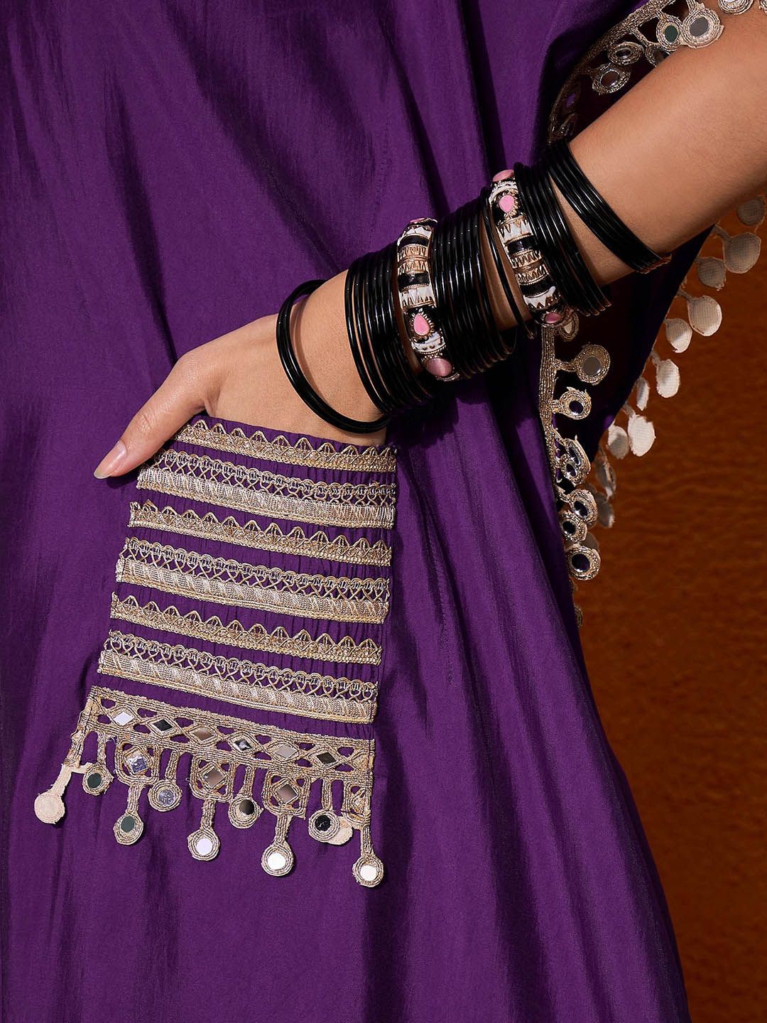 Dhiyona SN Women's Ethnic Motifs Yoke Design Embroidered Kaftan Kurta & Trousers