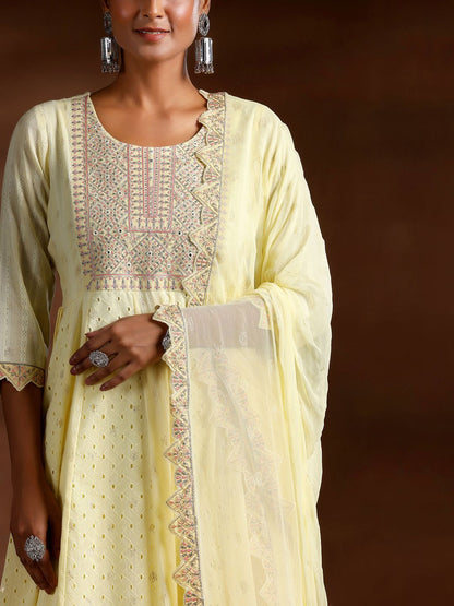 Dhiyona LB Women's Ethnic Motif Embroidered Sequinned Pure Cotton Anarkali Kurta With Trouser & Dupatta