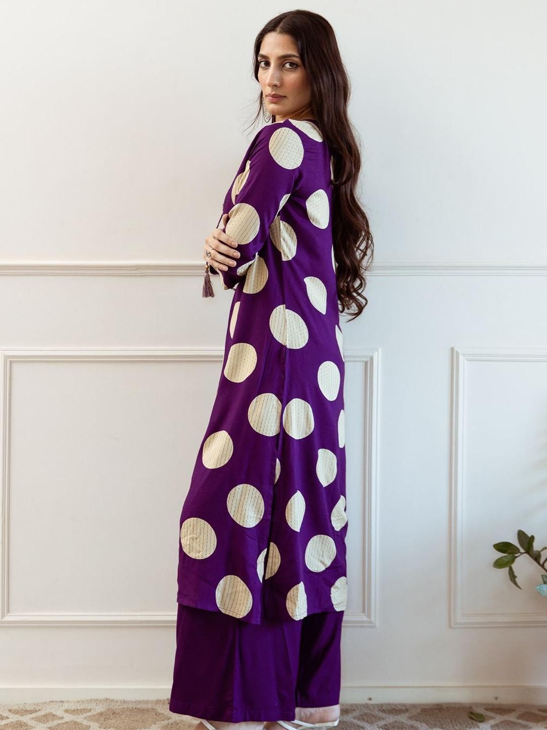 Dhiyona IE Printed & Embroidered A-Line Tunic & Trousers Co-Ord Set