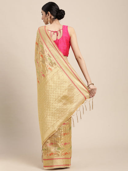Dhiyona GR Women's Gulmohar Beige Organza Saree