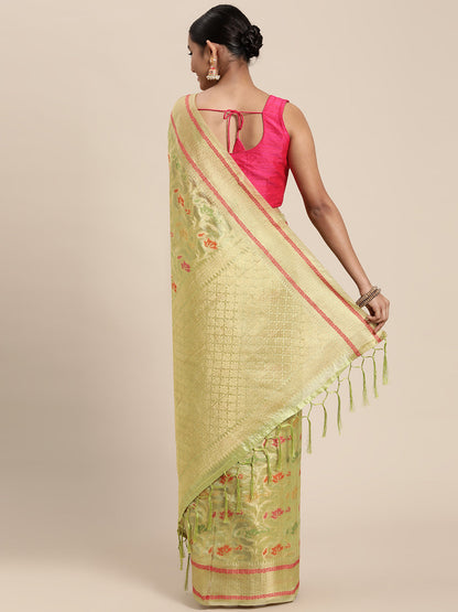 Dhiyona GR Women's Gulmohar Pista Green Organza Saree