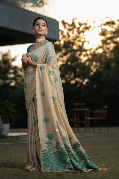 Dhiyona GR Women's Gulshan Screamin' Green Woven Handloom Soft Modal Silk Saree