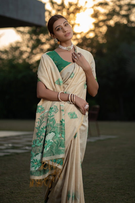 Dhiyona GR Women's Gulshan Screamin' Green Woven Handloom Soft Modal Silk Saree