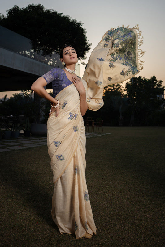 Dhiyona GR Women's Gulshan Twitch Purple Woven Handloom Soft Modal Silk Saree