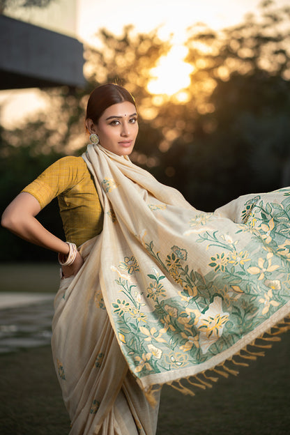 Dhiyona GR Women's Gulshan Ocher Yellow Woven Handloom Soft Modal Silk Saree