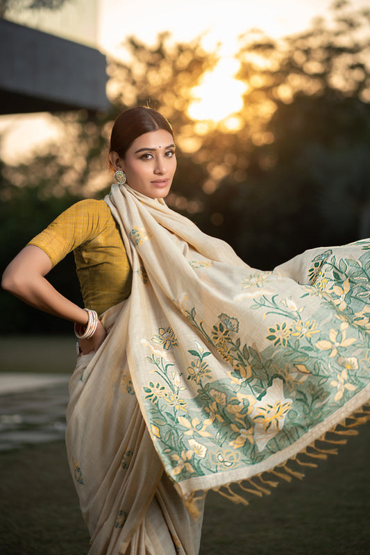Dhiyona GR Women's Gulshan Ocher Yellow Woven Handloom Soft Modal Silk Saree