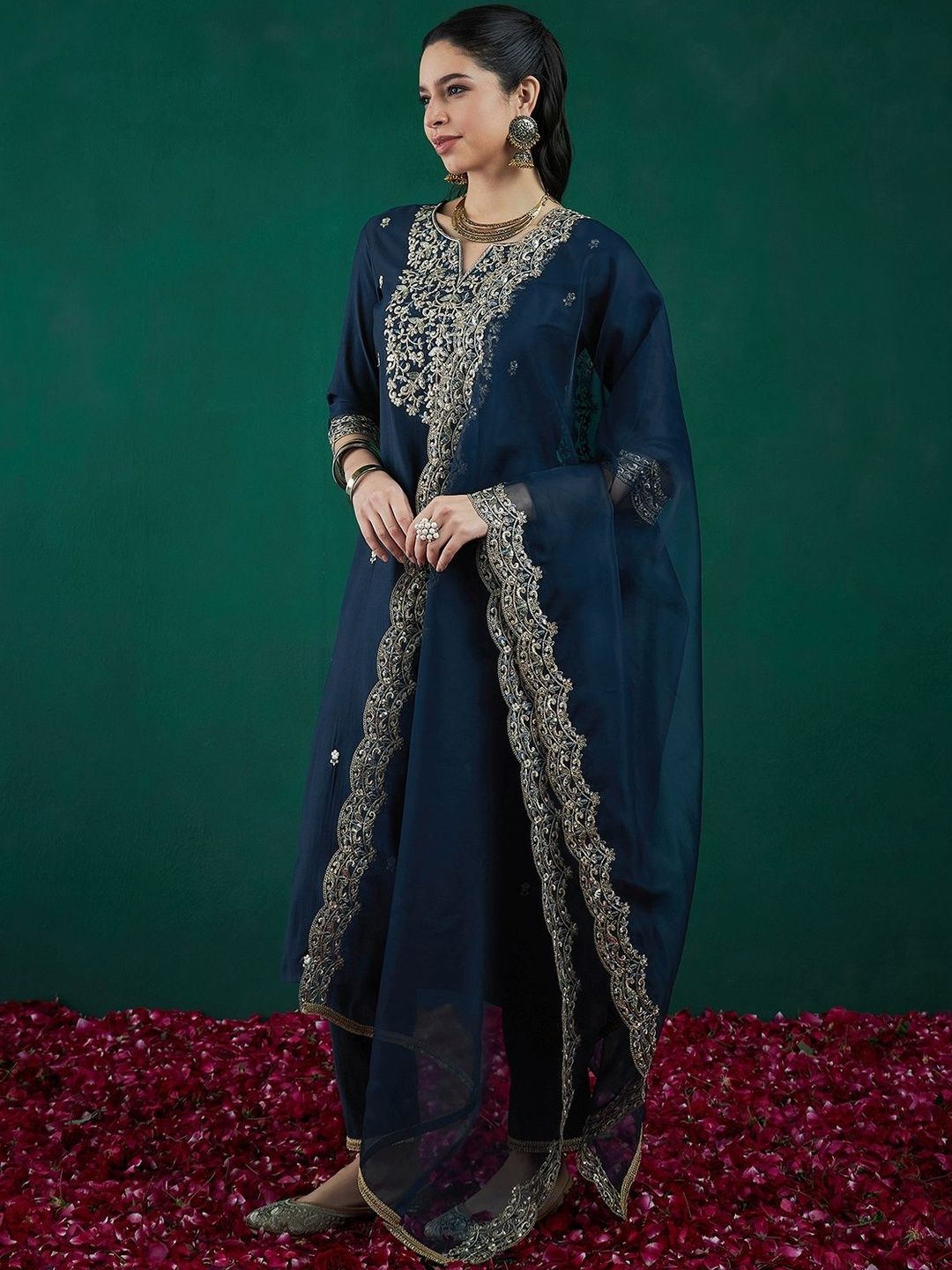 Women Ethnic Motifs Embroidered Kurta with Trousers & Dupatta