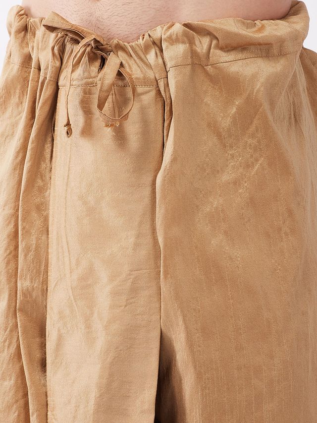 Men's Rose Gold Silk Blend Straight Jacket  Kurta and Dhoti Set