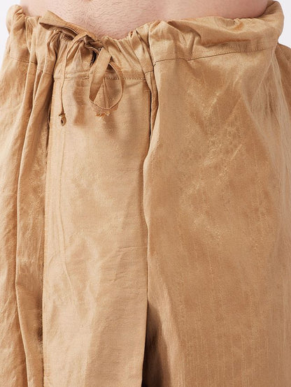 Men's Rose Gold Silk Blend Straight Jacket  Kurta and Dhoti Set