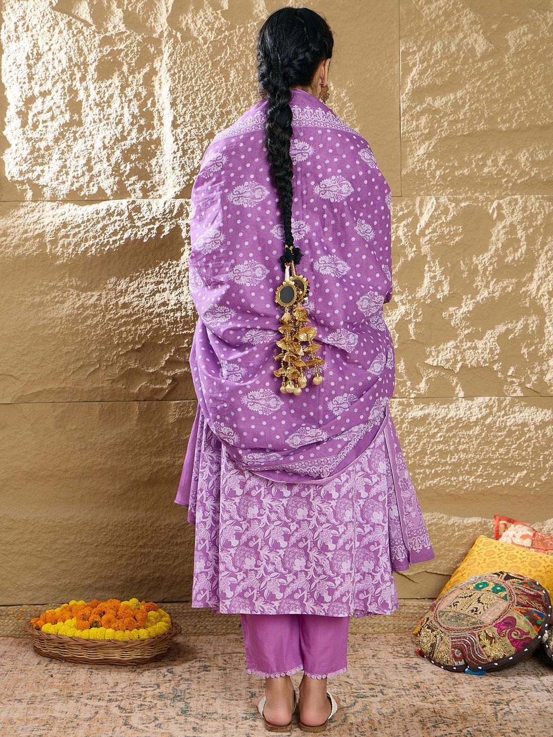 Dhiyona IE Women Floral Printed Panelled Pure Cotton Kurta with Trousers & Dupatta