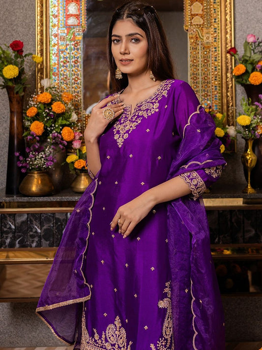 Dhiyona CH Women Ethnic Motifs Embroidered Kurta with Sharara & Dupatta