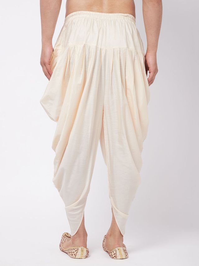 Men's Cream Cotton Cotton Satin  Dhoti